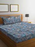 FABINALIV Grey & Brown Etnic Motifs 300 TC Fitted King Bedsheet With 2 Pillow Covers | Grocsy