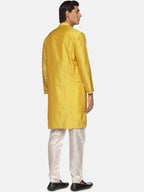 Sethukrishna Men Yellow Angrakha Kurta with Pyjamas | Grocsy