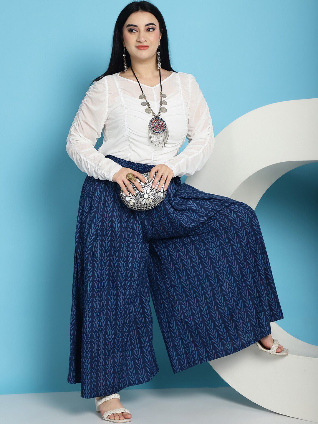 TAG 7 Plus Size Floral Printed Flared Pure Cotton Ethnic Palazzos | Grocsy