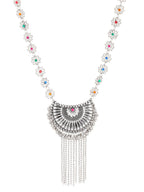 Cardinal Women Silver-Toned Pink & Yellow Stone Studded Jewellery Set | Grocsy