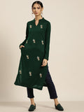 Sangria Green Acrylic Winter Kurta | Grocsy