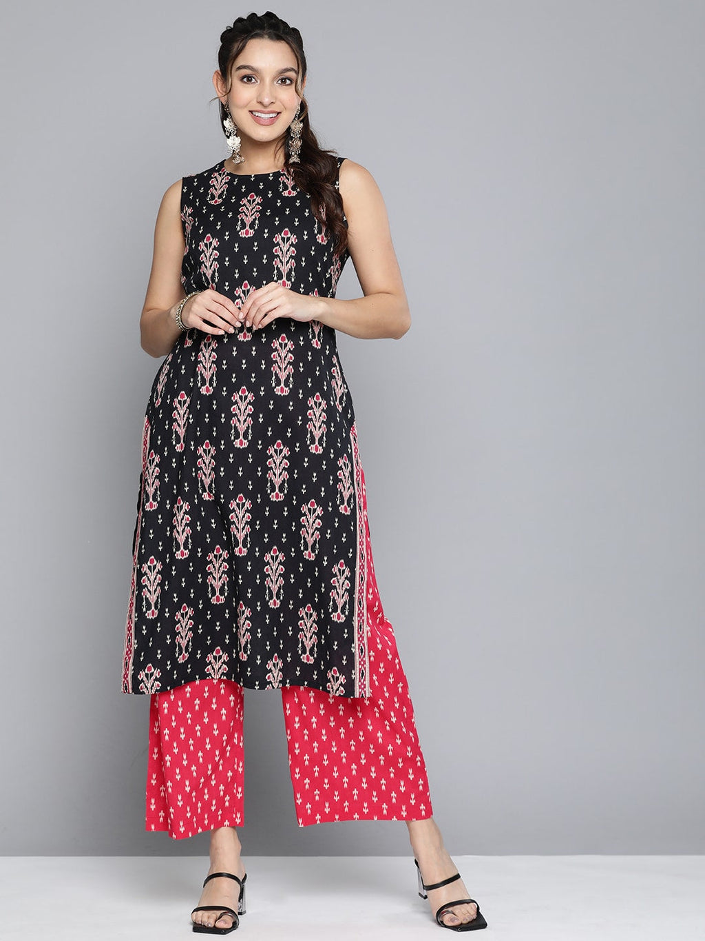 HERE&NOW Women Ethnic Motifs Printed Pure Cotton Kurta With Palazzos | Grocsy