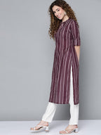 HERE&NOW Women Burgundy & White Printed Kurta | Grocsy