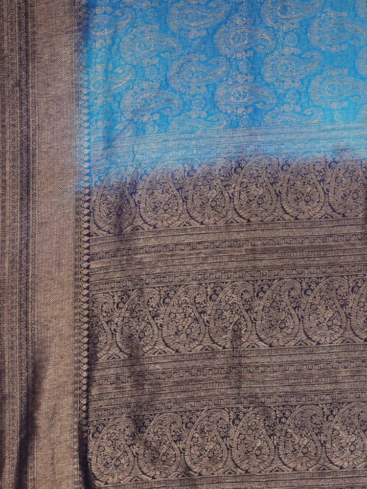 Kalamandir Ethnic Motifs Blue Silk Blend Saree | Grocsy