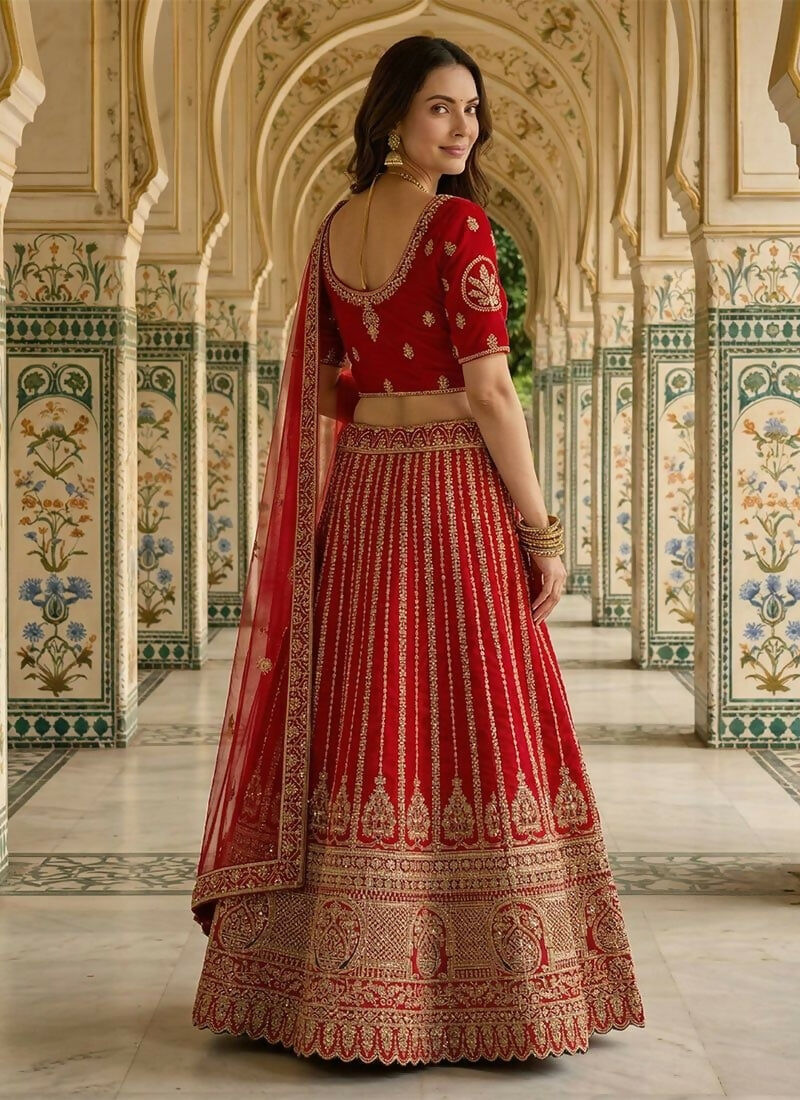 Lehenga Mart Red Heavy Silk With Fusing Designer Bollywood Style Wedding Wear Lehenga Choli | Grocsy