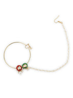 Gold-Polished White Red Stone-Studded Pearl Beaded Nosepin - Ruby Raang | Grocsy