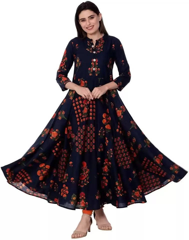 Vamika Coton Navy Blue Party Wear Kurti | Grocsy