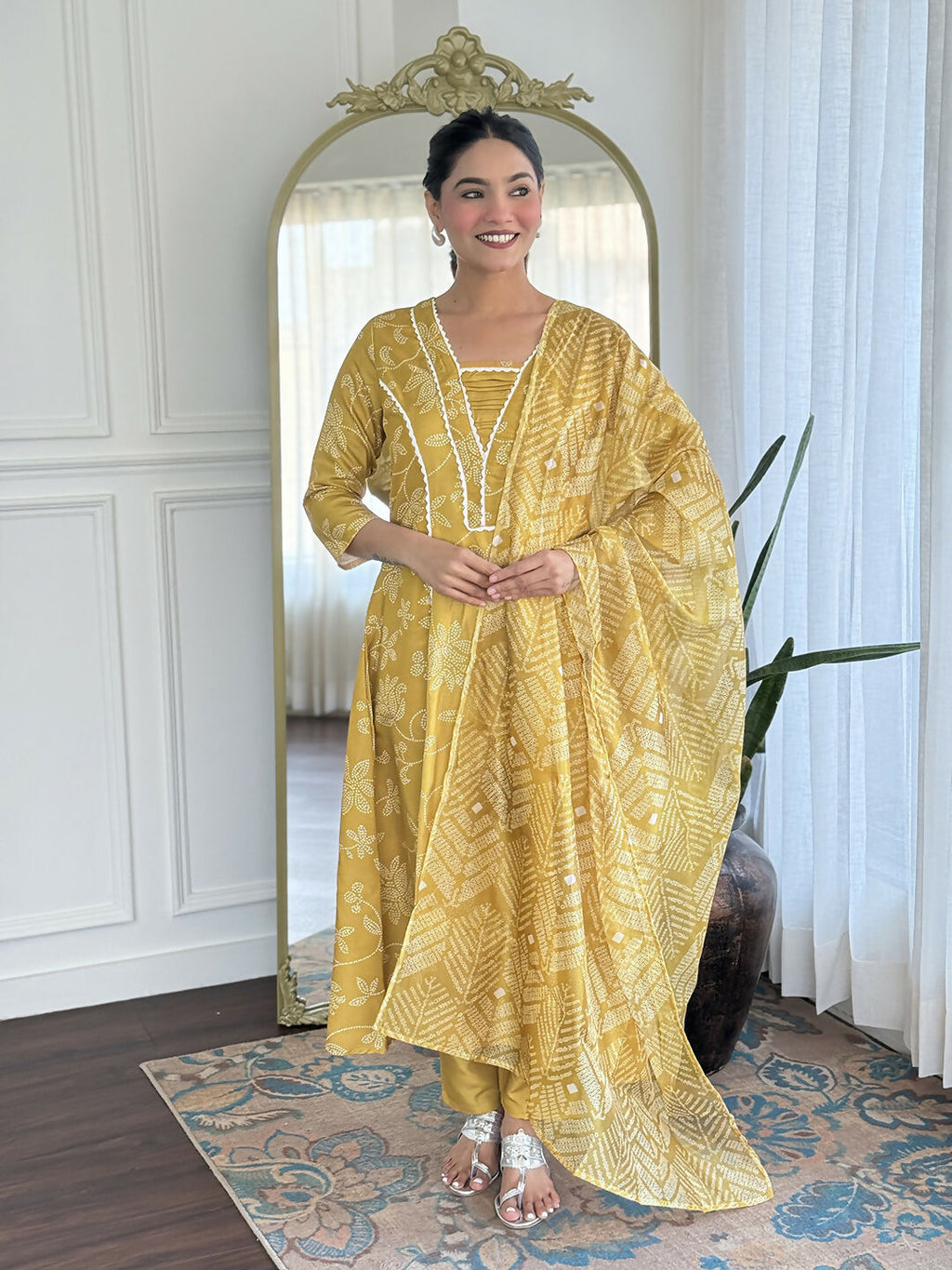 The52 Women's Beautiful Rayon Fabric Printed Work A-Line Kurta Pant and Dupatta Set | Grocsy