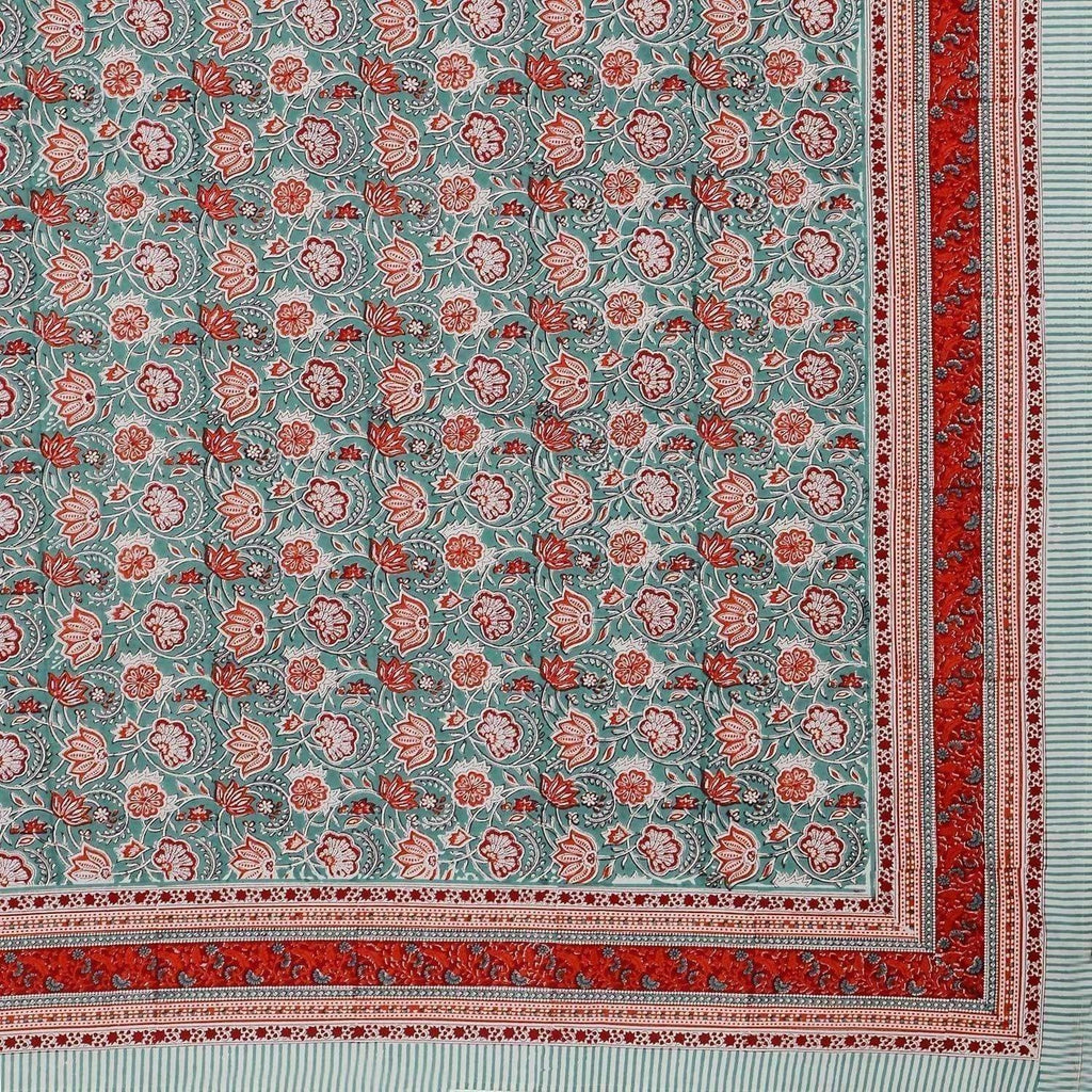 Hand Printed Jaipuri Double/Queen 230x270 Cms Bedsheet with 2 Pillow Covers | Grocsy
