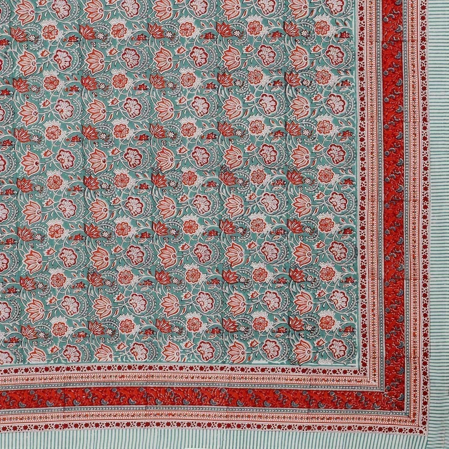Hand Printed Jaipuri Double/Queen 230x270 Cms Bedsheet with 2 Pillow Covers | Grocsy