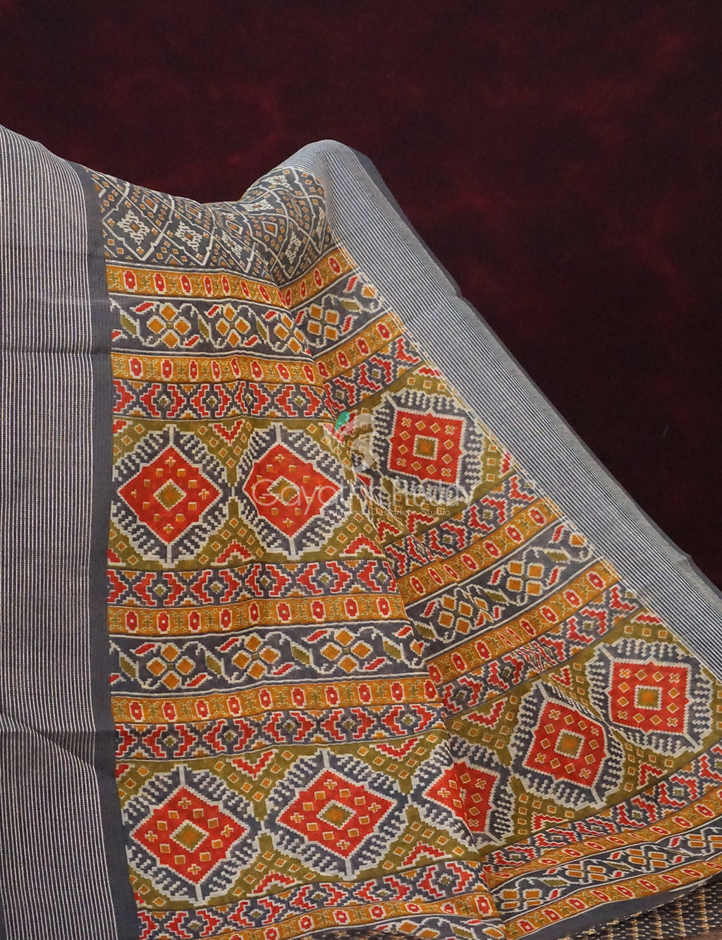 Grey Colored Diamond Print Semi Chanderi Saree By Gayathri Reddy Designer Studio | Grocsy