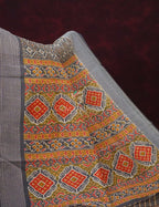 Grey Colored Diamond Print Semi Chanderi Saree By Gayathri Reddy Designer Studio | Grocsy