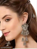 Tehzeeb Creations Women's Silver Colour Oxidised Earring With Hair Chain | Grocsy