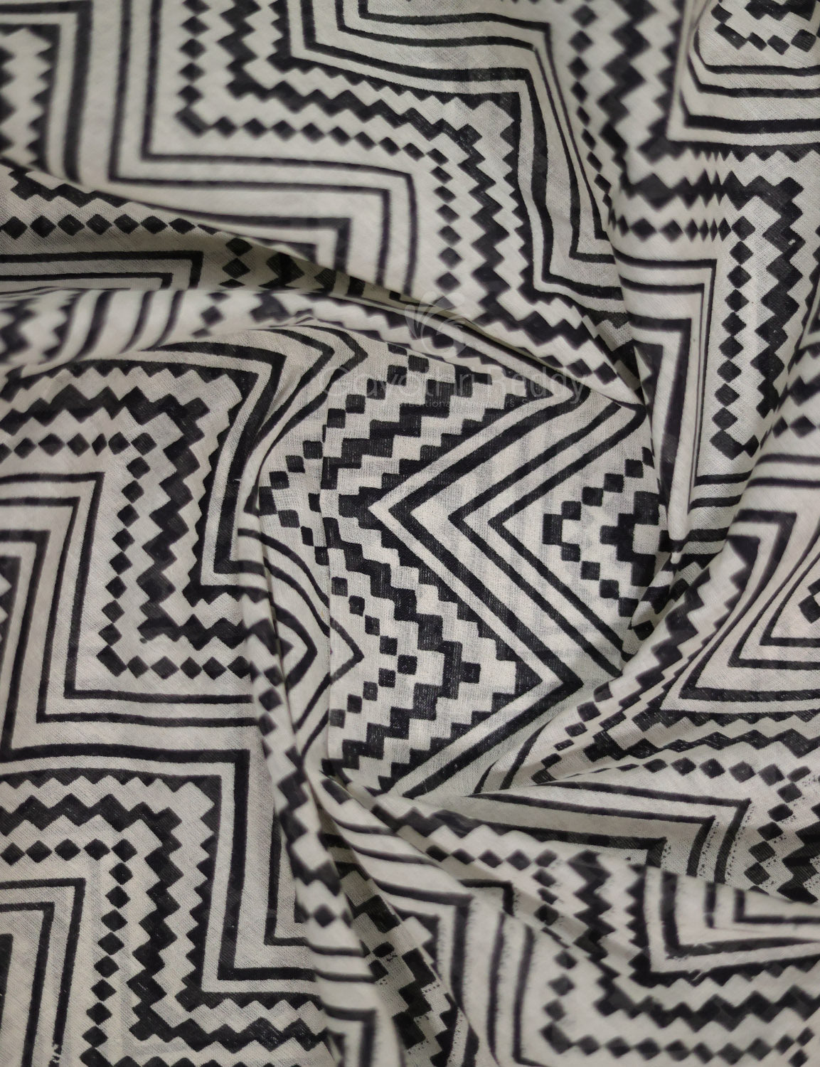 Cream And Black Colour Combo With Waves Print Pure Mulmul Cotton Saree By Gayathri Reddy Designer Studio | Grocsy