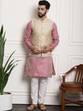 Sojanya Men Pink Ethnic Motifs Kurta with Pyjamas & Nehru Jacket | Grocsy