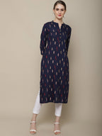 Sangria Women Navy Blue & Red Pure Cotton Geometric Printed Kurta | Grocsy