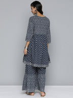 HERE&NOW Ethnic Motifs Printed Layered Gotta Patti Pure Cotton Kurta with Sharara | Grocsy