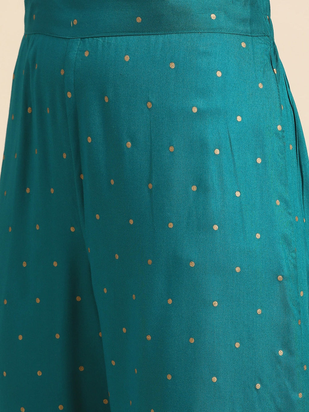 Sangria Women Teal Green & Golden Floral Embroidered Kurta with Trousers | Grocsy