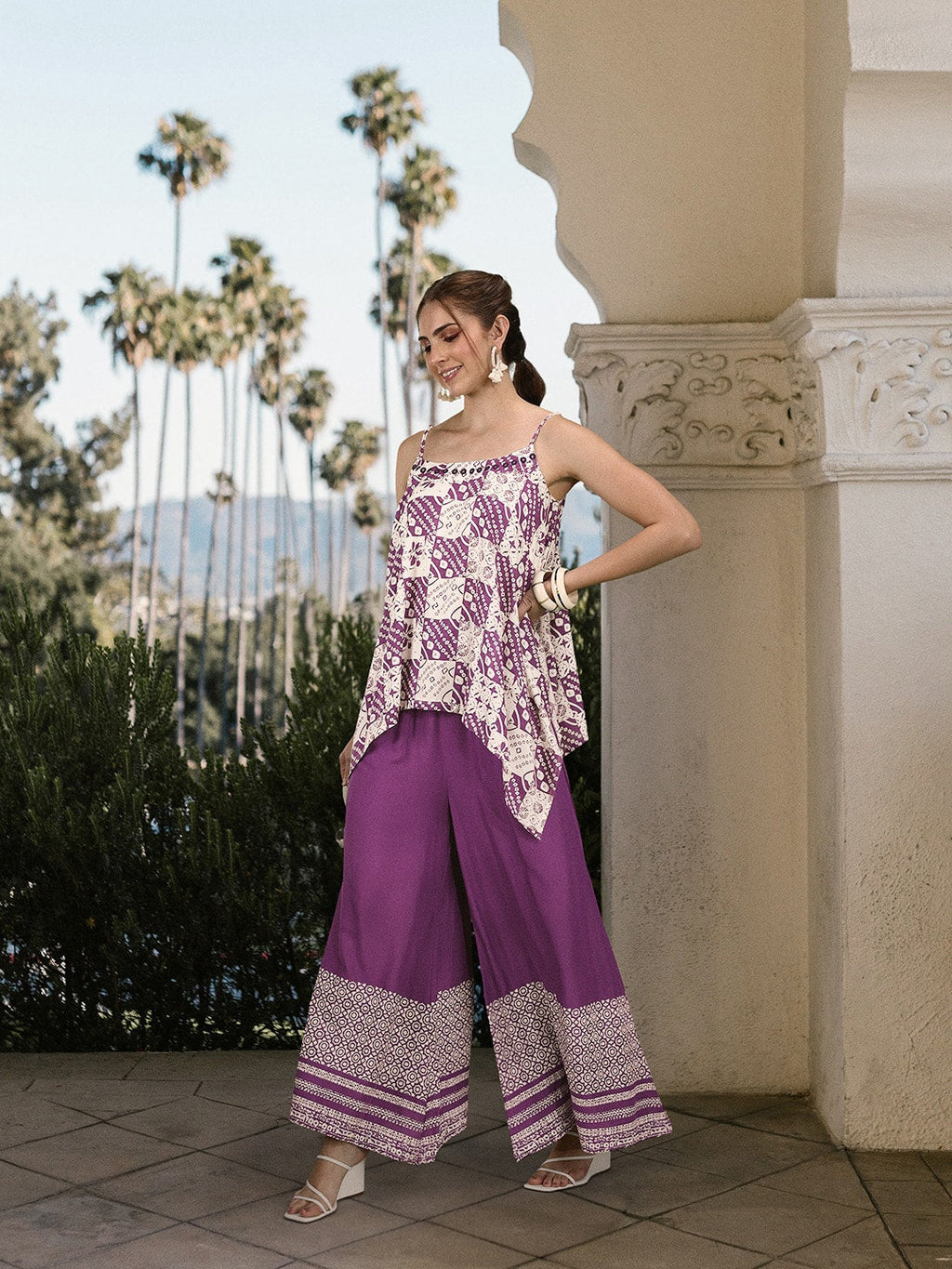 Sangria Women Bandhani Printed Pure Cotton Kurti with Palazzos | Grocsy
