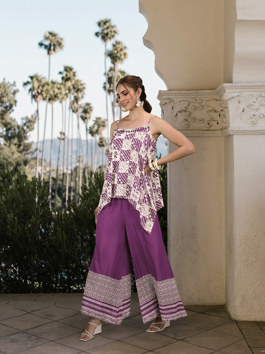 Sangria Women Bandhani Printed Pure Cotton Kurti with Palazzos | Grocsy