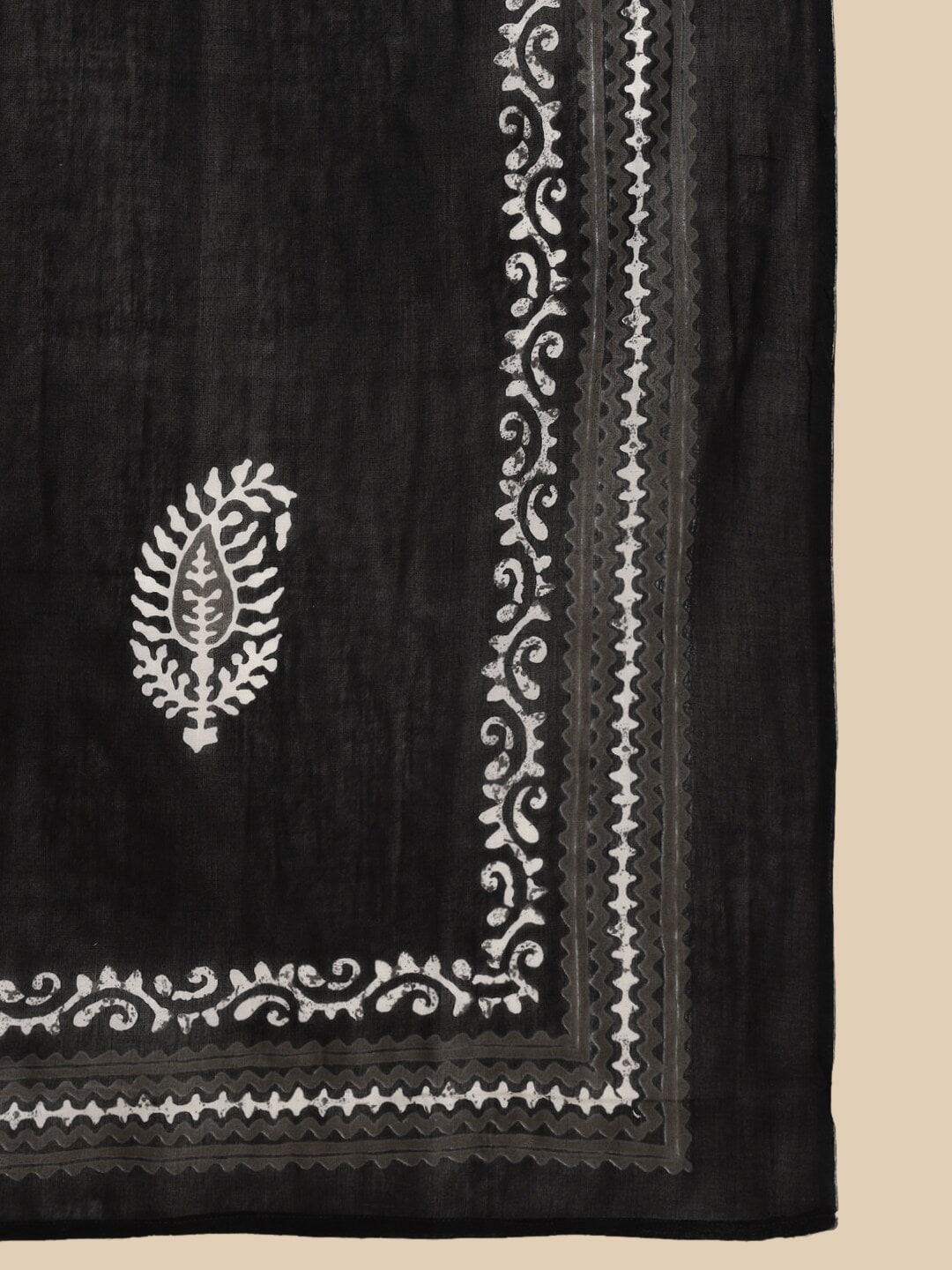 Sangria Black Ethnic Motifs Printed Pure-Cotton Straight Kurta With Trouser & Dupatta | Grocsy