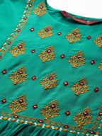 Sangria Women Green Floral Embroidered Mirror Work Kurta | Grocsy