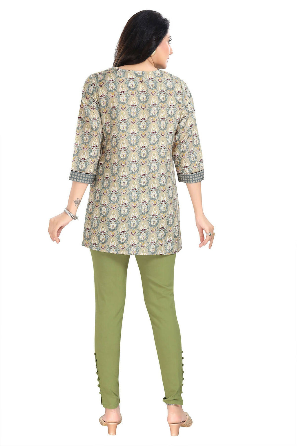 Snehal Creations Pretty Pastle Variyali Green Rayon Short Kurti Tunic Top | Grocsy