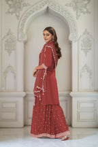 Ethnic Festive Wear Premium Chinon Fabric Rust orange Stitched Suit With Dupatta-Zeeya | Grocsy