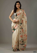 Partywear Designer Cream Bright Moss Fancy Saree - Durga | Grocsy