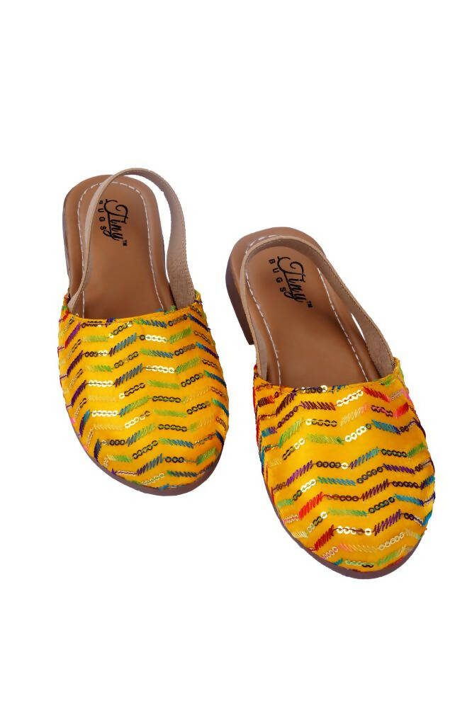 Tiny Bugs Girls Embroidered Strap Ethnic Jutis-Yellow | Grocsy