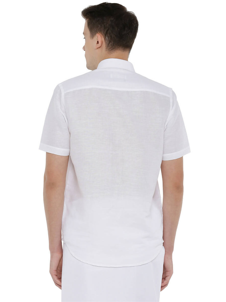 Ramraj Cotton Mens Cotton Linen Half Sleeve White Shirt | Grocsy