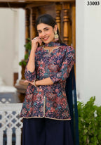 Designer Stylish Navy Blue Dull satin Stitched Suit With Dupatta - Samya | Grocsy