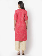Myshka Women's Pink Rayon Printed Regular Sleeves Round Neck Casual Kurta | Grocsy