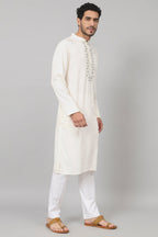 Floral Neckline Embroidered Cotton Kurta by Hilo Design | Grocsy