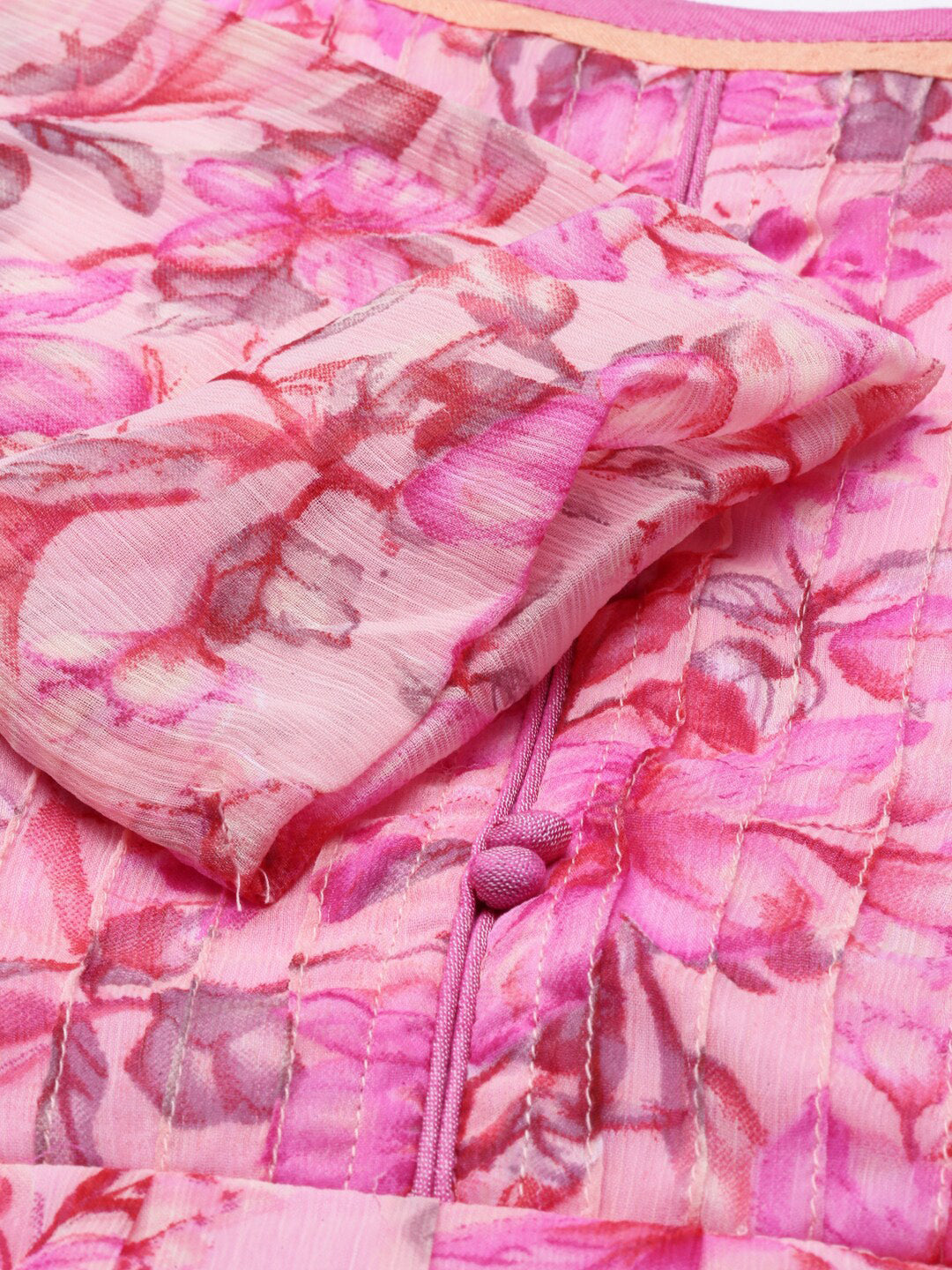 Souchii Beautiful Pink & peaches N Cream Floral Layered Chiffon Midi Dress | Grocsy