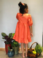 ArthLife Orange Butterfly Embroidered Dress | Grocsy