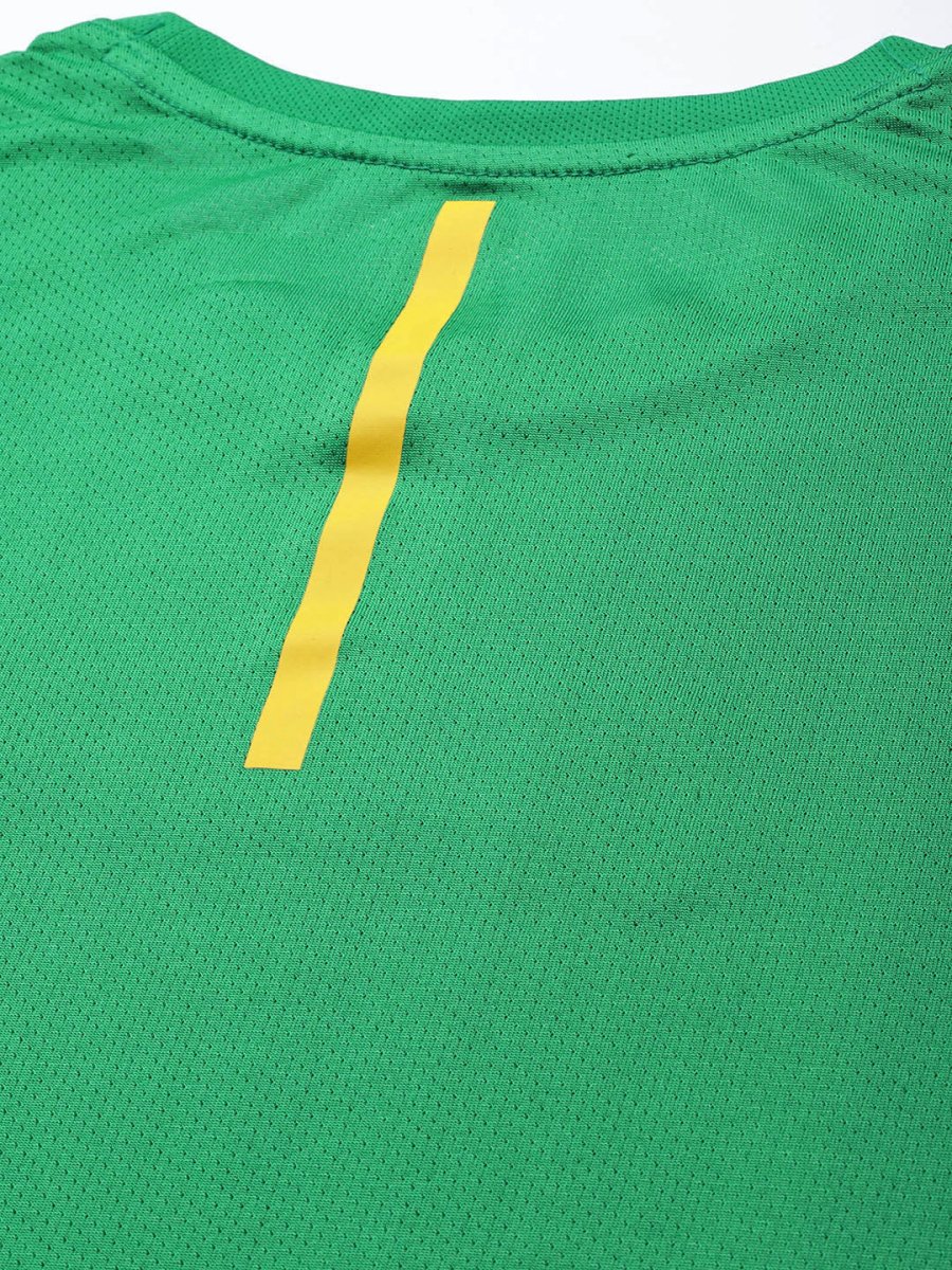 Alcis Men Green & Yellow Typography Printed Slim Fit Running T-shirt | Grocsy