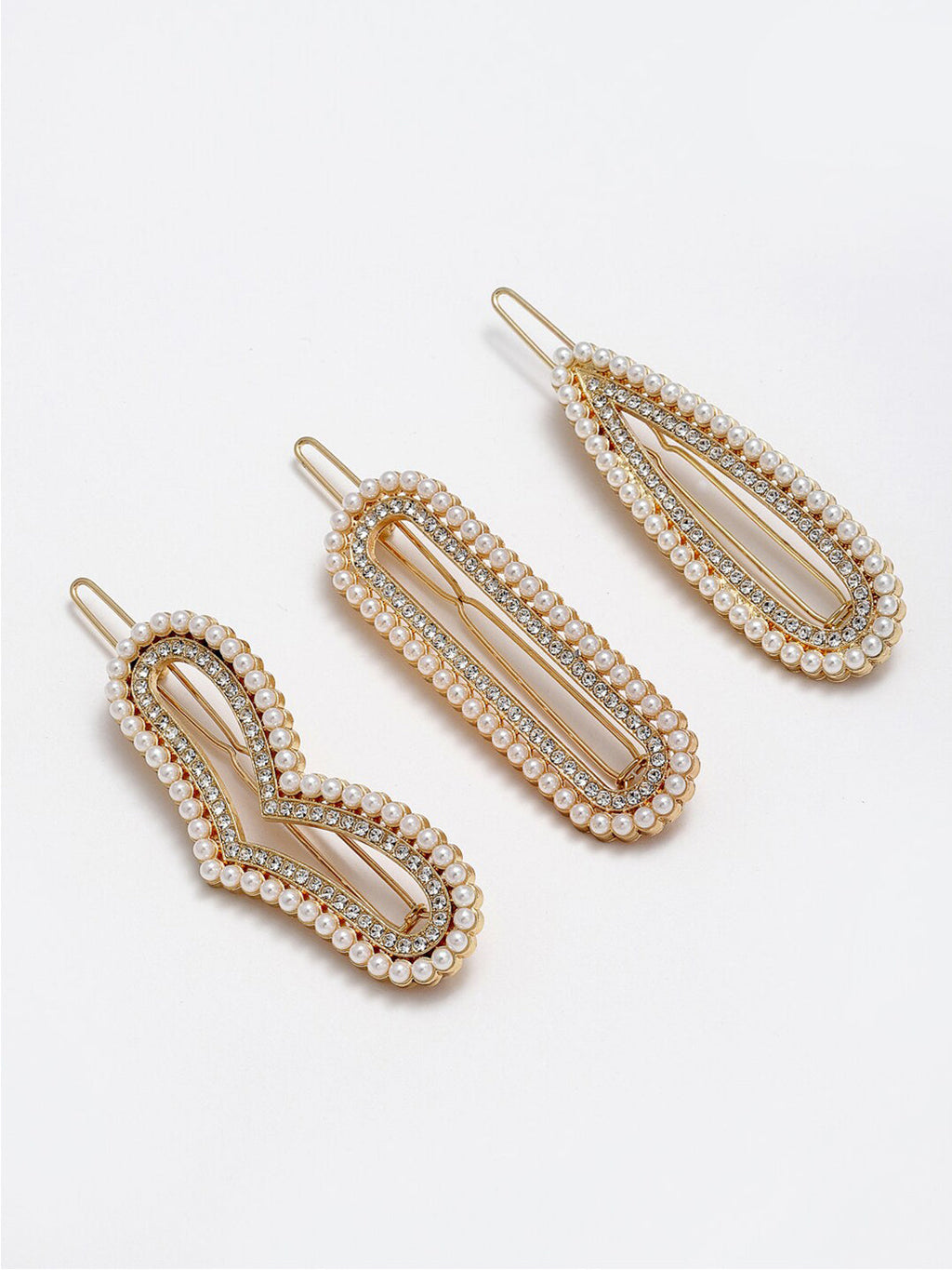 Panash Women Set of 3 Gold-Toned & White Pearls Embellished Bobby Pins | Grocsy