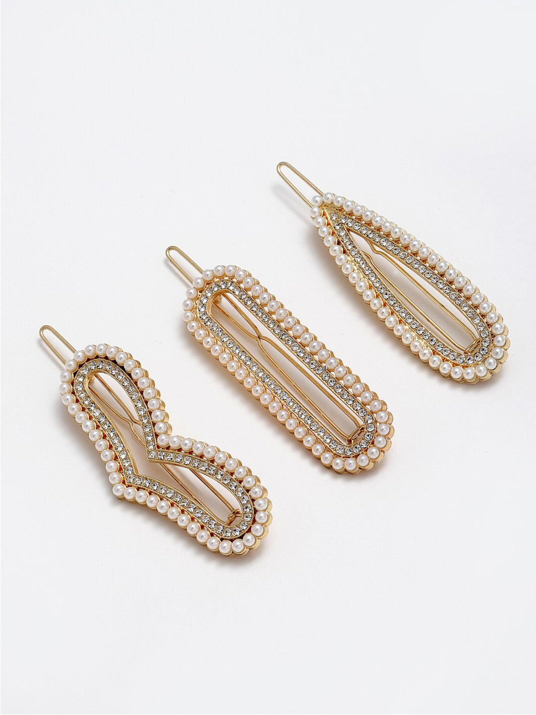 Panash Women Set of 3 Gold-Toned & White Pearls Embellished Bobby Pins | Grocsy