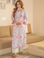 Sangria Floral Printed Pleated A-Line Kurta With Palazzos & Dupatta | Grocsy