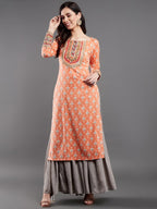 Aks Ethnic Motifs Printed Sequinned Pure Cotton A Line Kurta | Grocsy