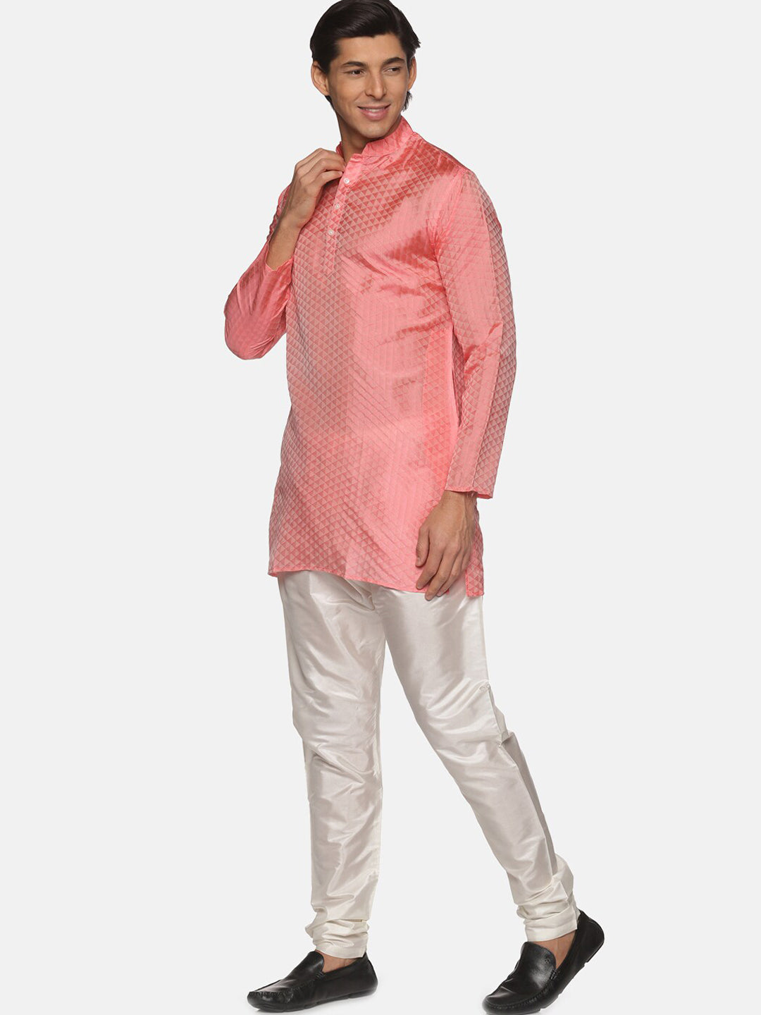 Sethukrishna Men Peach-Coloured Kurta with Pyjamas | Grocsy
