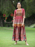 Juniper Womens Maroon Dull Satin Floral Print Maxi Dress | Grocsy