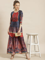 Juniper Womens Navyblue Dull Satin Floral Print Maxi Dress | Grocsy