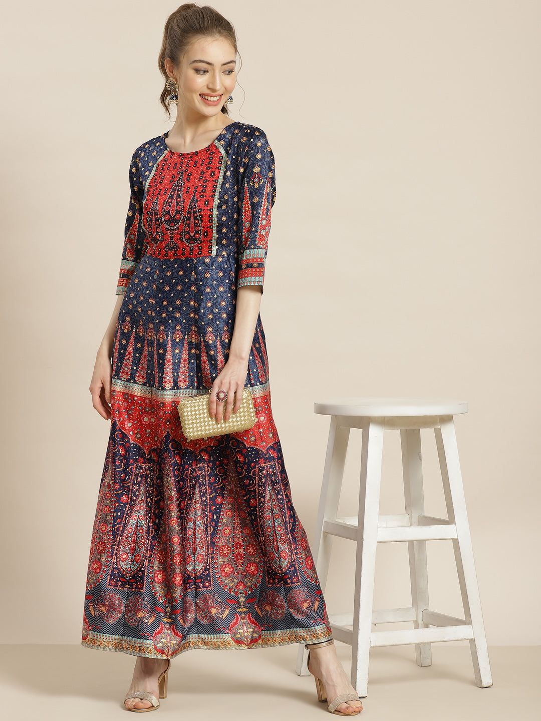Juniper Womens Navyblue Dull Satin Floral Print Maxi Dress | Grocsy