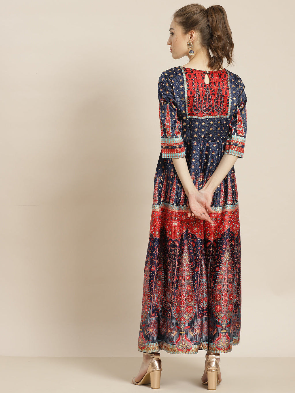 Juniper Womens Navyblue Dull Satin Floral Print Maxi Dress | Grocsy