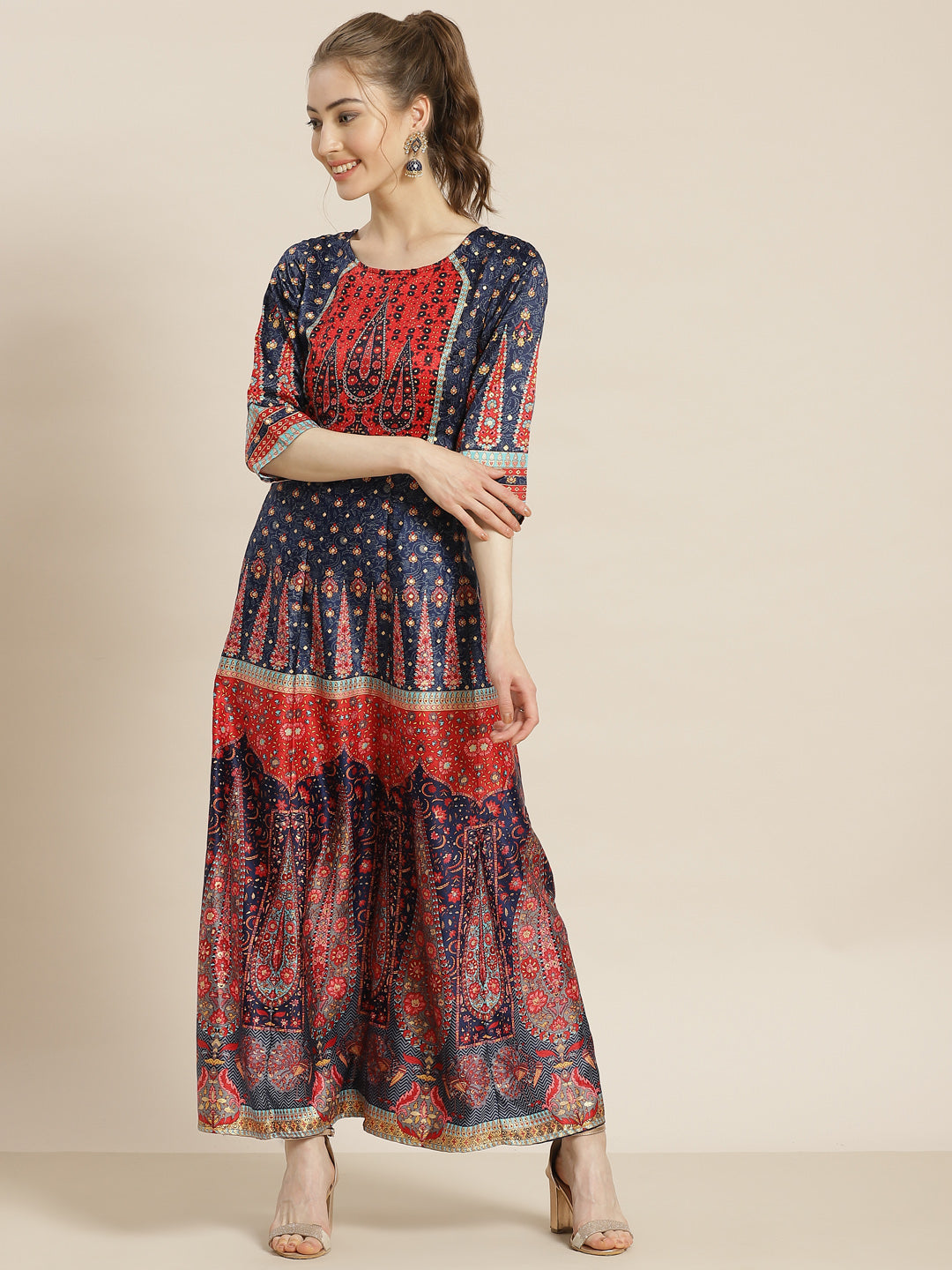 Juniper Womens Navyblue Dull Satin Floral Print Maxi Dress | Grocsy