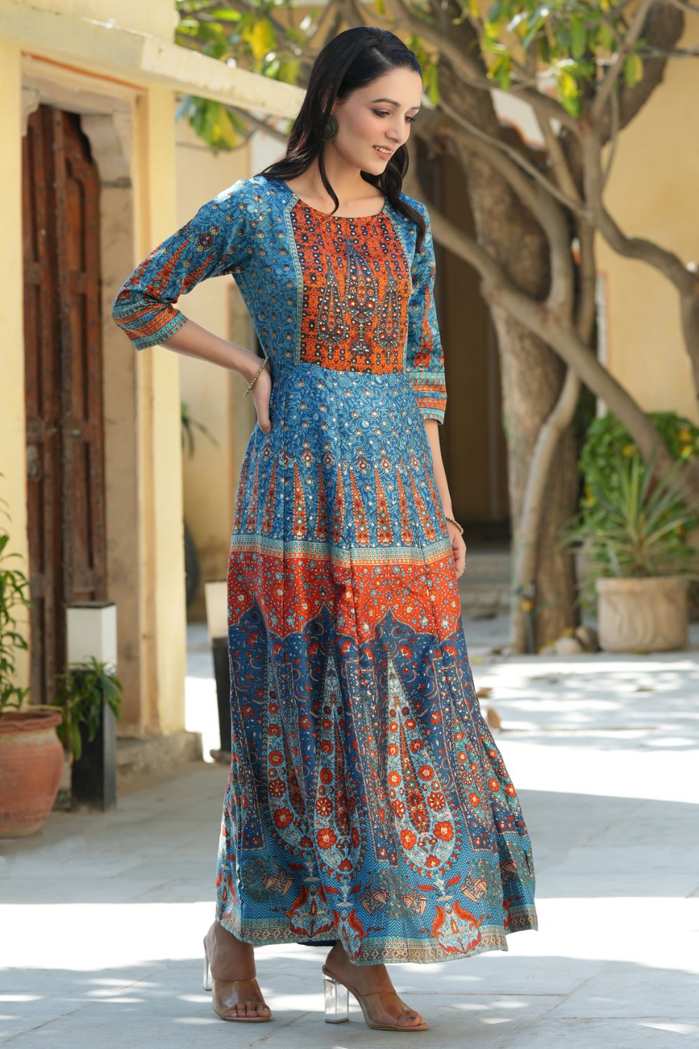Juniper Womens Teal Dull Satin Floral Print Maxi Dress | Grocsy