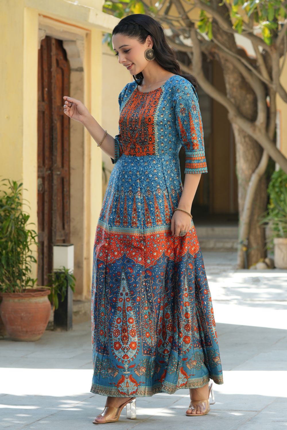 Juniper Womens Teal Dull Satin Floral Print Maxi Dress | Grocsy