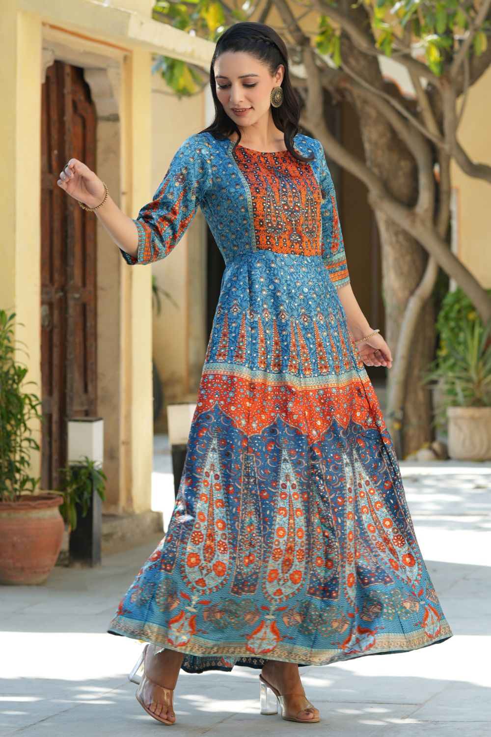 Juniper Womens Teal Dull Satin Floral Print Maxi Dress | Grocsy